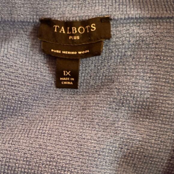 Talbots Plus 1X Blue Merino Wool Double-Breasted Cardigan Blazer - Picture 2 of 4